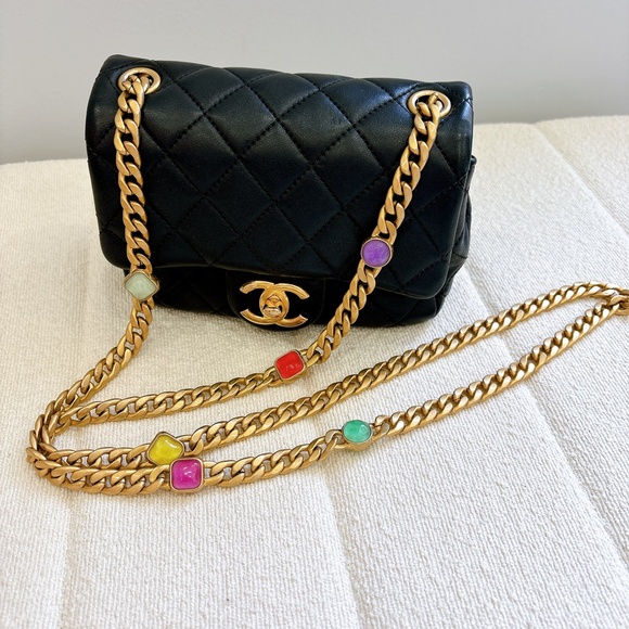 90% NEW CHANEL BLACK LAMB LEATHER SQUARE BAG - Picture 12 of 13